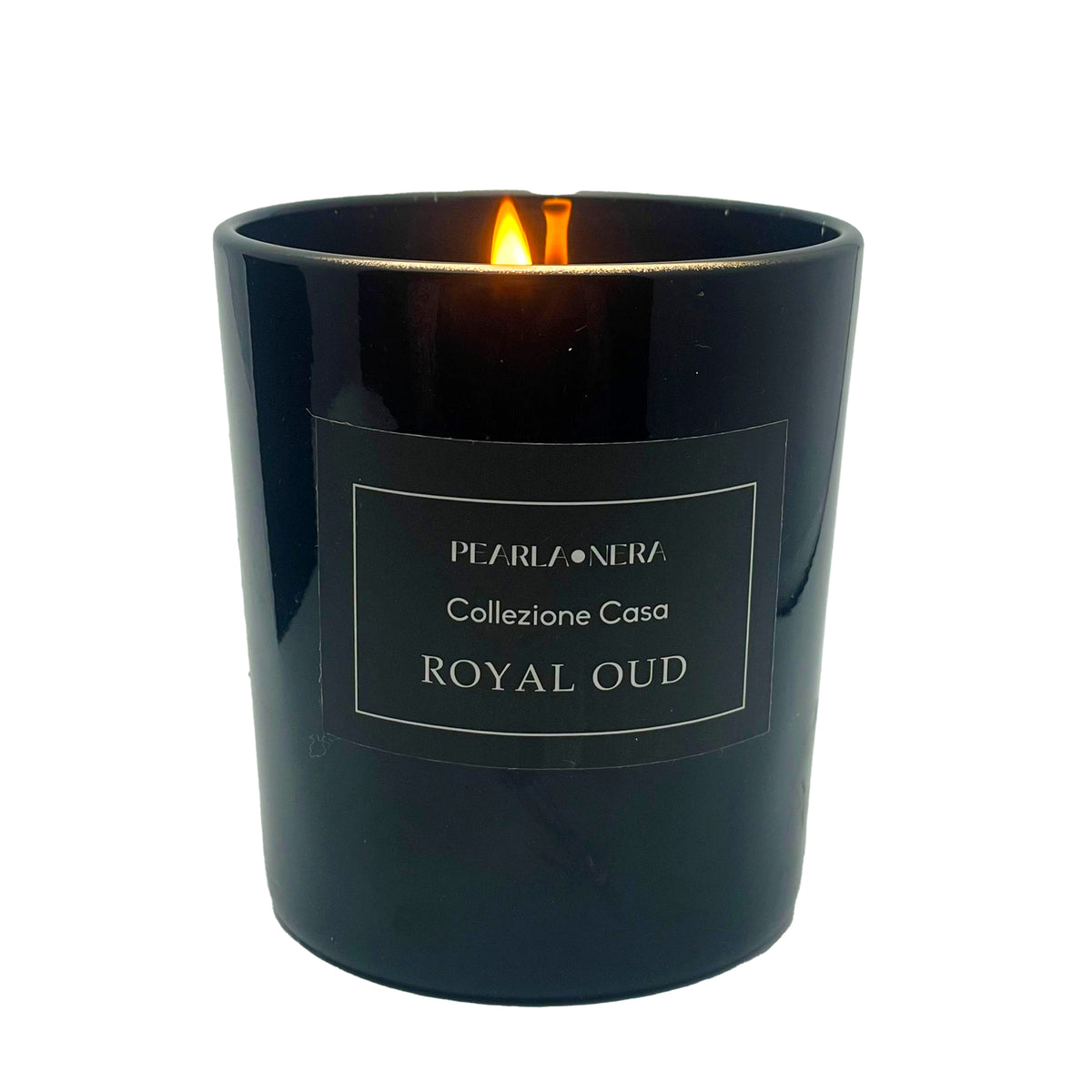 Leather Oud 7oz Glass Candle with Golden Lid