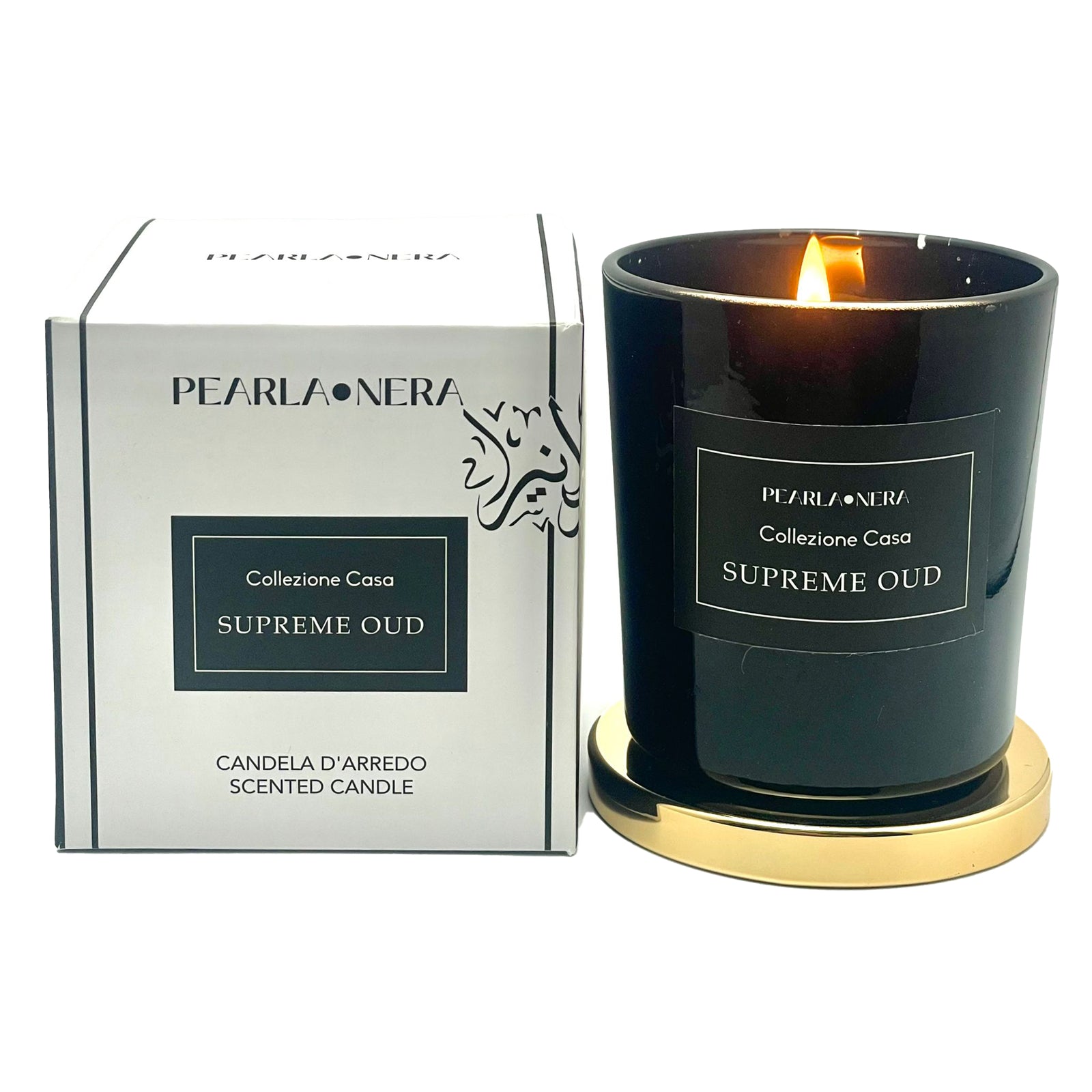 Supreme Oud 7oz Glass Candle with Golden Lid